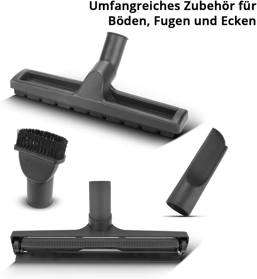 STAHLWERK VCL-1600 ST Vacuum Cleaner - Industrial Vacuum Cleaner 1600 W with 35 L Stainless Steel Vessel, Blow Function, Safety Shutdown and Wide Range of Accessories, aspir