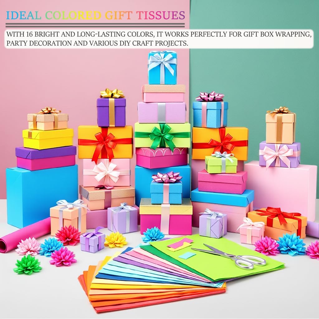 BEZNH Colored Tissue Paper 14 x 20 in 520 Sheets,16 Assorted Colors 8.2 LB Gift Wrapping Bulk Tissue Paper for Packaging Crafts Gift Bags