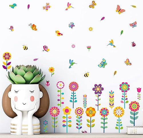 Miniatura 2 de Calcomanías de pared coloridas con mariposas y flores, calcomanías de pared para el hogar, para niñas, dormitorio, sala de estar, baño, guardería,