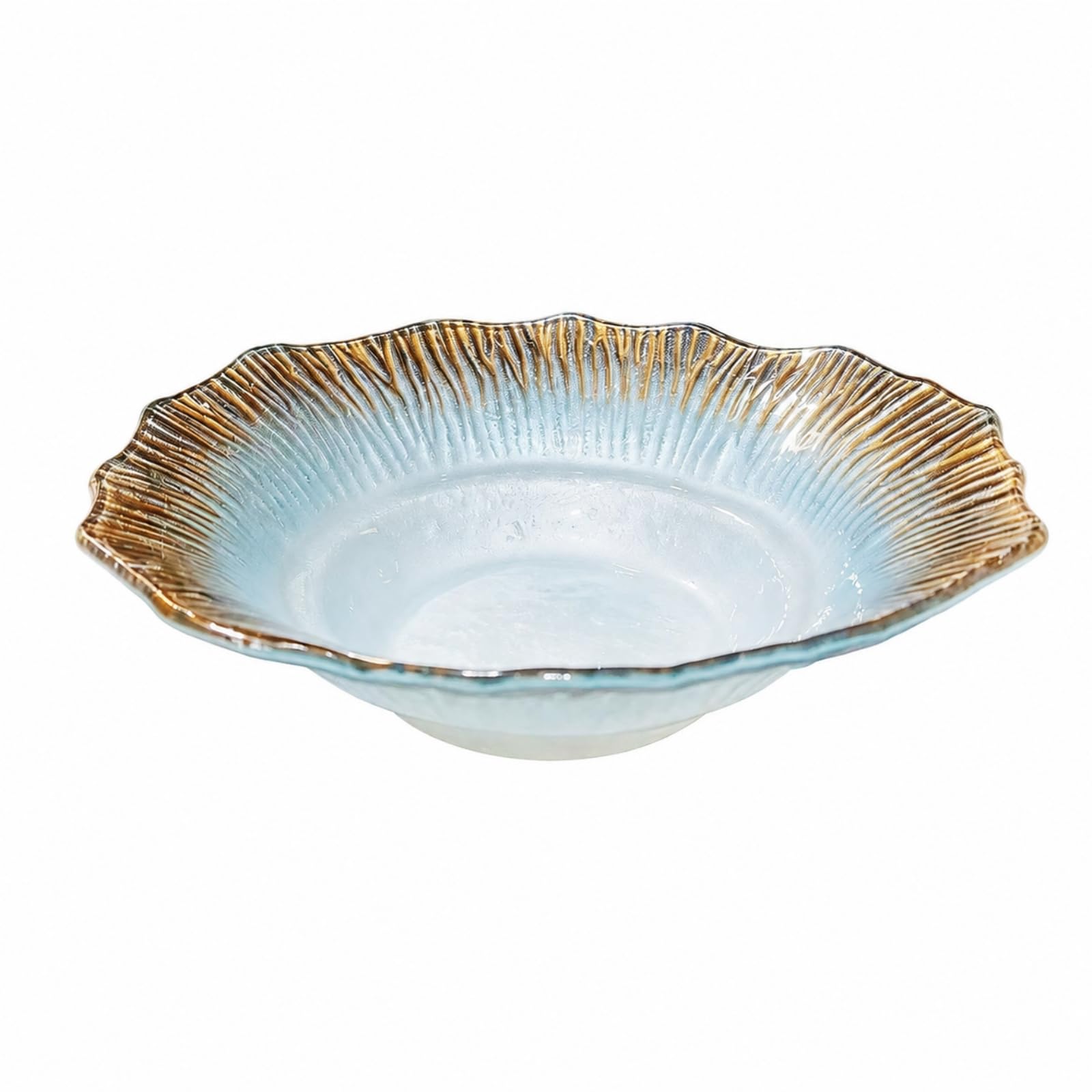 Plat Service Élégant Vaisselle, Bord Doré, Dégradé Bleu, Modèle 1 Petit Format, Petit Format — Diamètre 34 Cm, Hauteur 8 Cm