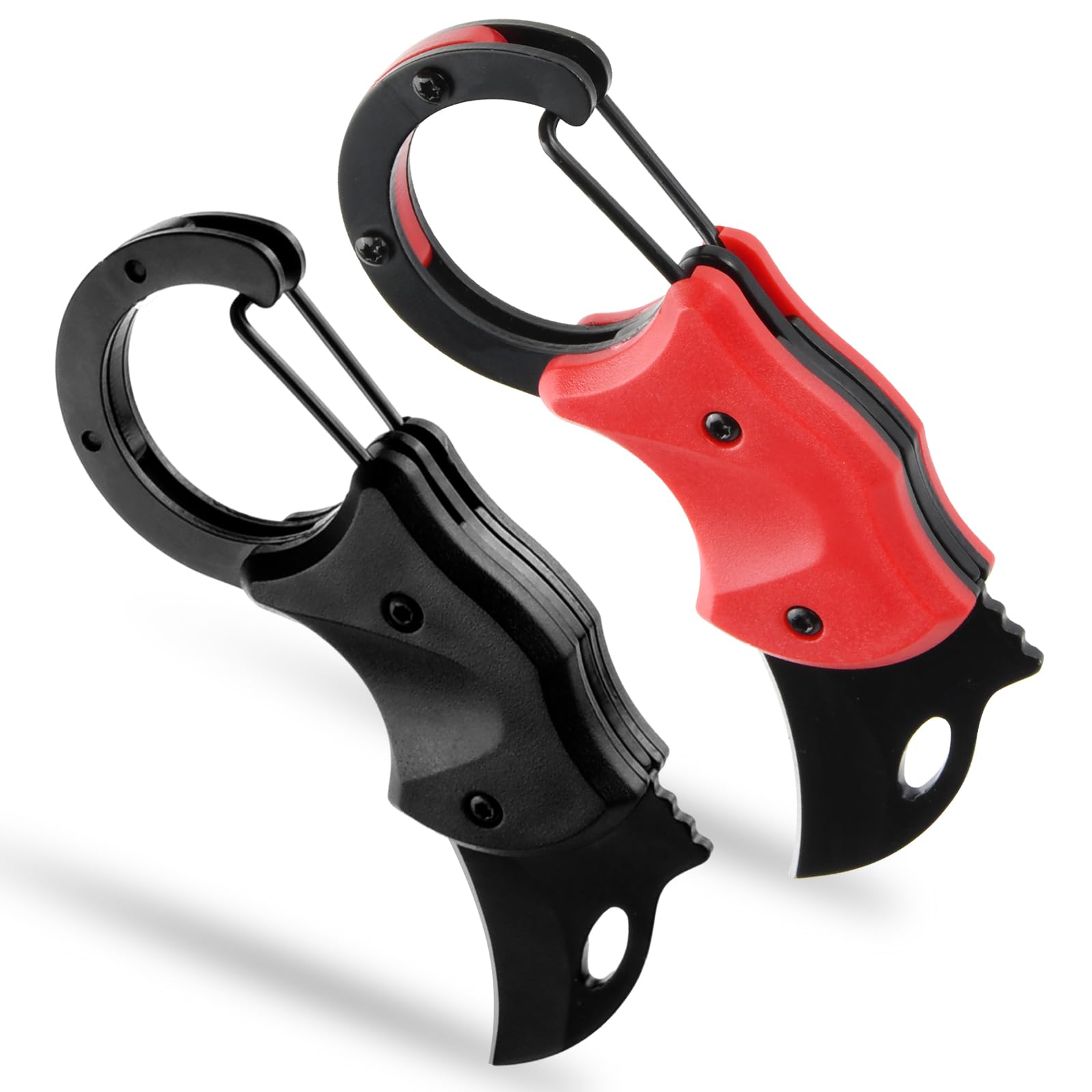 Coltello pieghevole con coltello, 2 pezzi, nero e rosso, EDC con moschettone, acciaio inox 3CR13, mini coltello tascabile portatile, per attività all'aperto, campeggio, casa