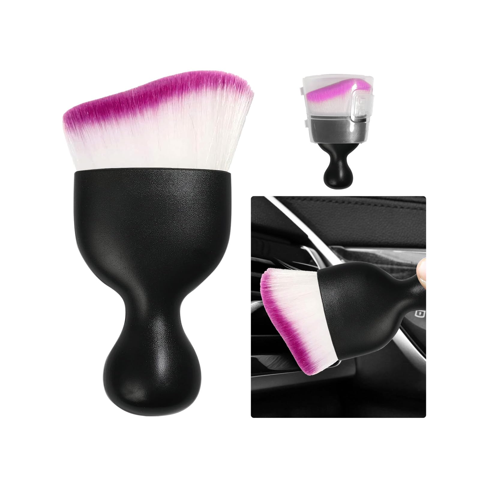 Ziciner Car Detailing Brush, Curved Soft Bristles Auto Removal Dust Collectors, Universal Vehicle Dashboard, Air Conditioner Vents etc Interior Cleaning Tool Accessories (Purple)