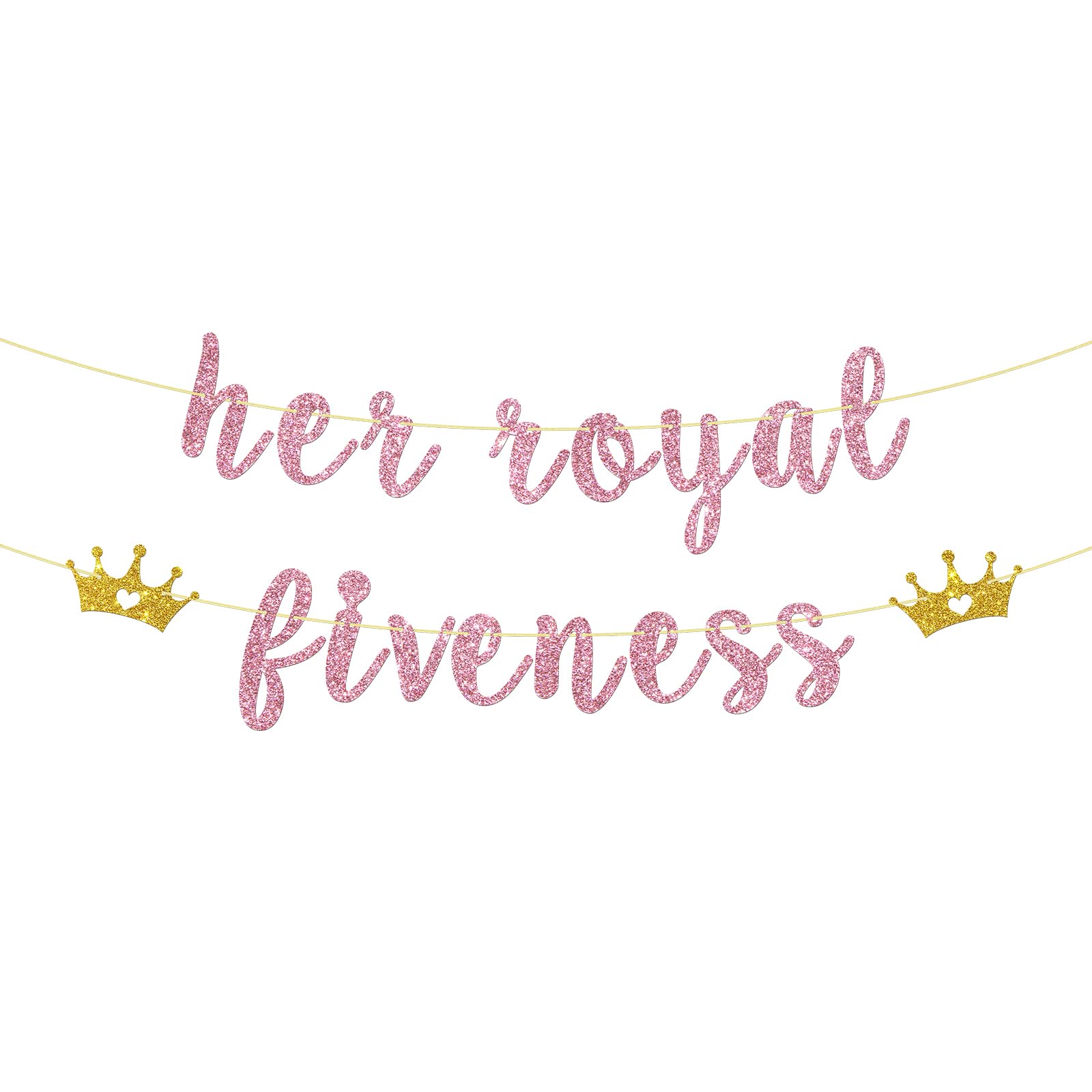 Her Royal Fiveness Banner Girl Princess 5th Birthday Party Hanging Decor Five Birthday Party Decoration Supplies Glitter Pink