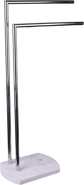Octavia- Freestanding 2 Tier Towel Rail/Rack, White Marble, Weighted Base, Chrome