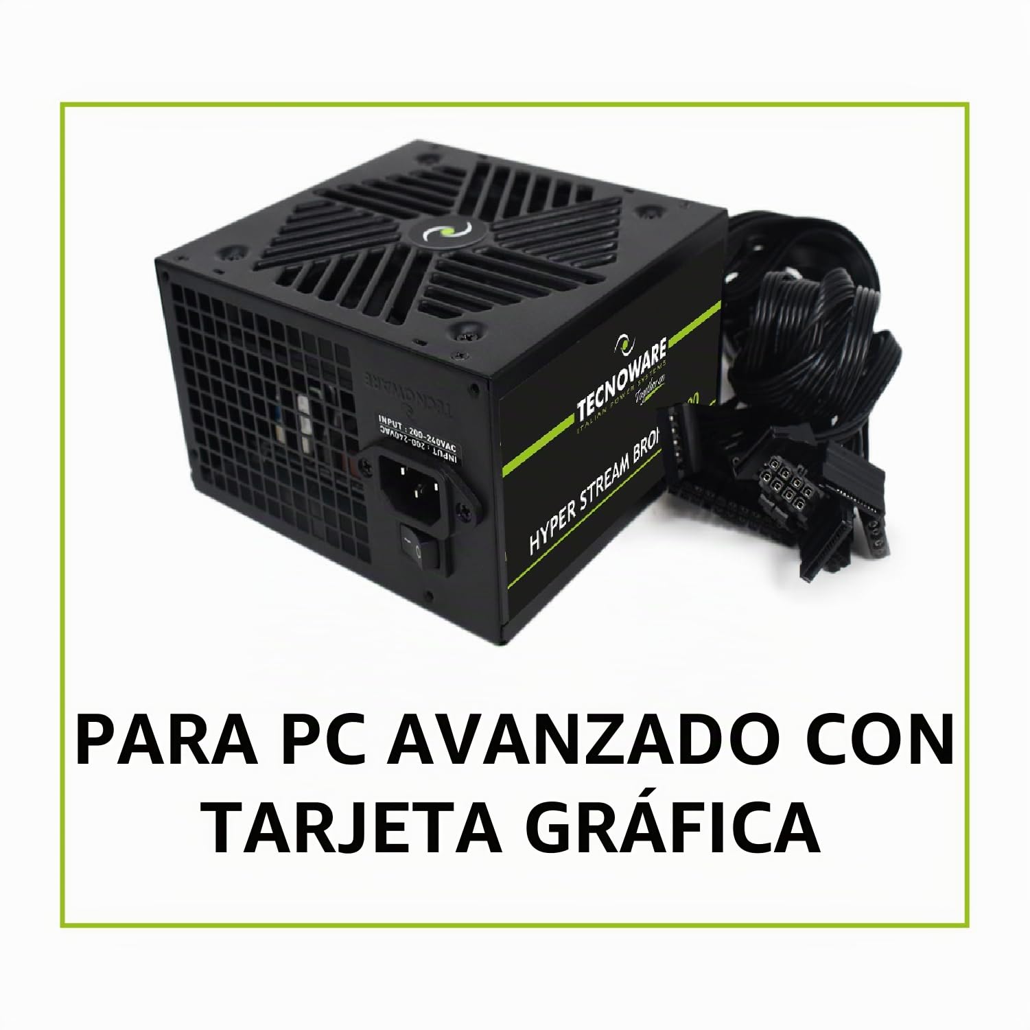 Tecnoware Fuente de Alimentación ATX Hyper Stream Bronze 500W para PC avanzados equipados con NVIDIA GeForce GTX - RTX, Ventilador Silencioso, Conectores PCI-E, CPU 4+4, SATA, Molex