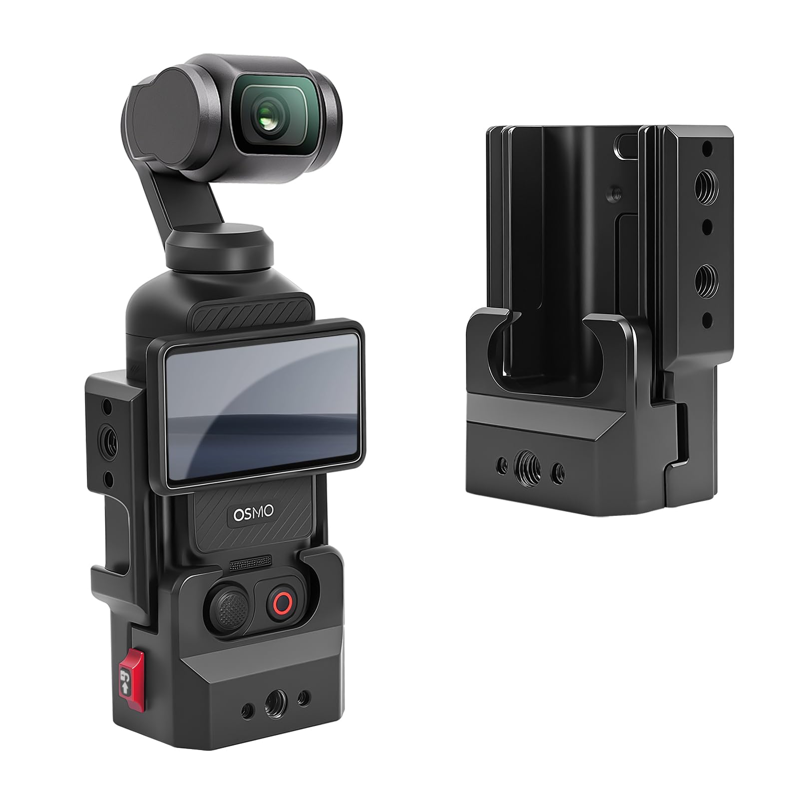Mechrig Expansion Adapter for DJI Osmo Pocket 3,Aluminum Protective Cage with 1/4" Screw Holes, Cold Shoe, and Quick-Release for Osmo Action