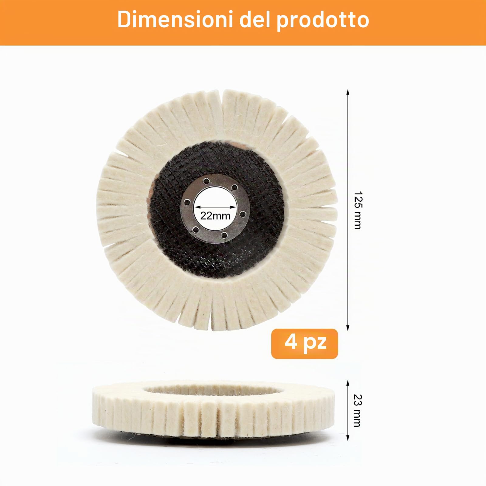 APOMOONS 4 Dischi per Lucidatura da 125 mm, Disco Lucidatura per Smerigliatrice in Feltro, Disco per Lucidatura Vernice, Acciaio Inossidabile, Legno, Plastica