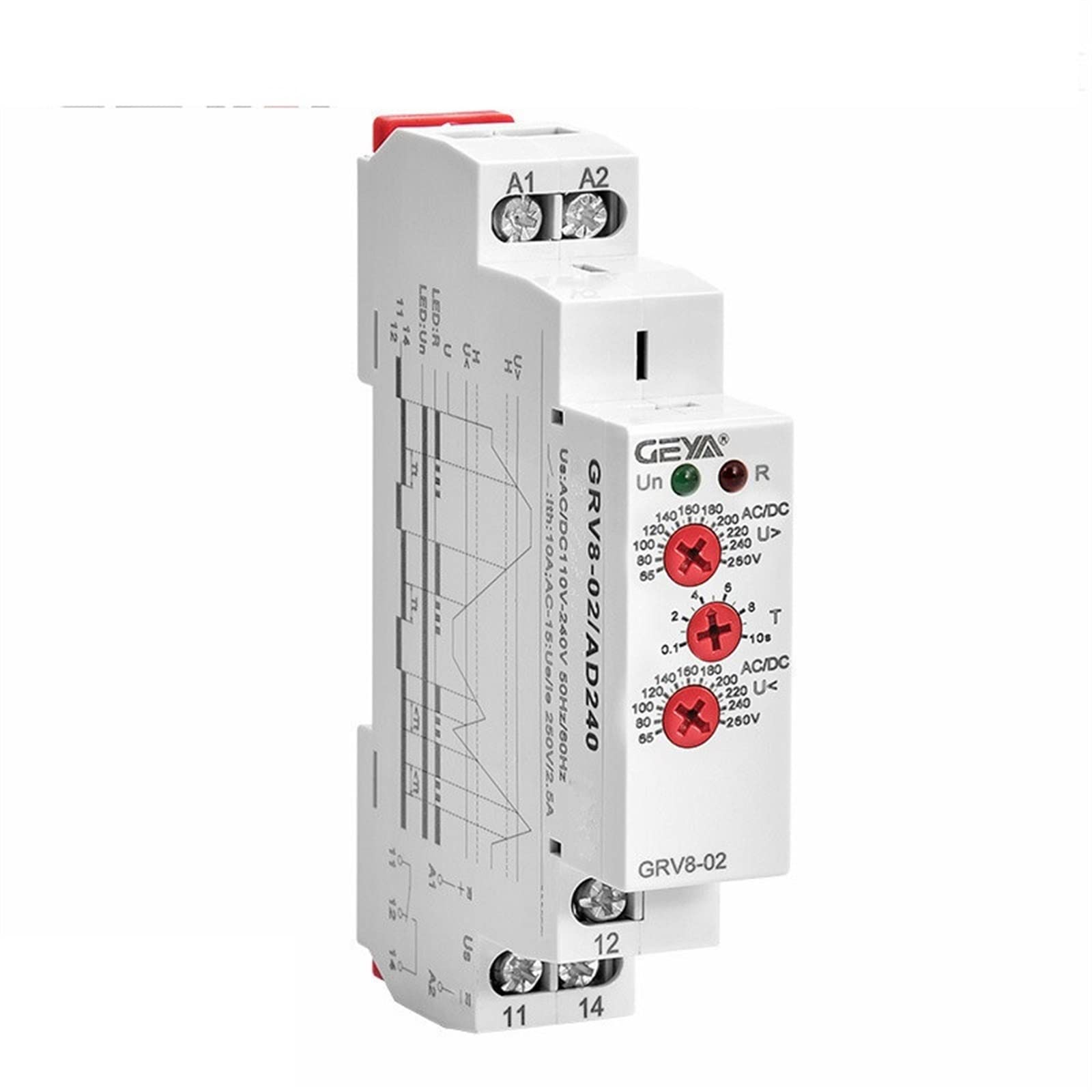 AQHYEBNSR Over Voltage and Under Protection Relay DC12V 24V 48V 220V 10A Protector GRV8-02