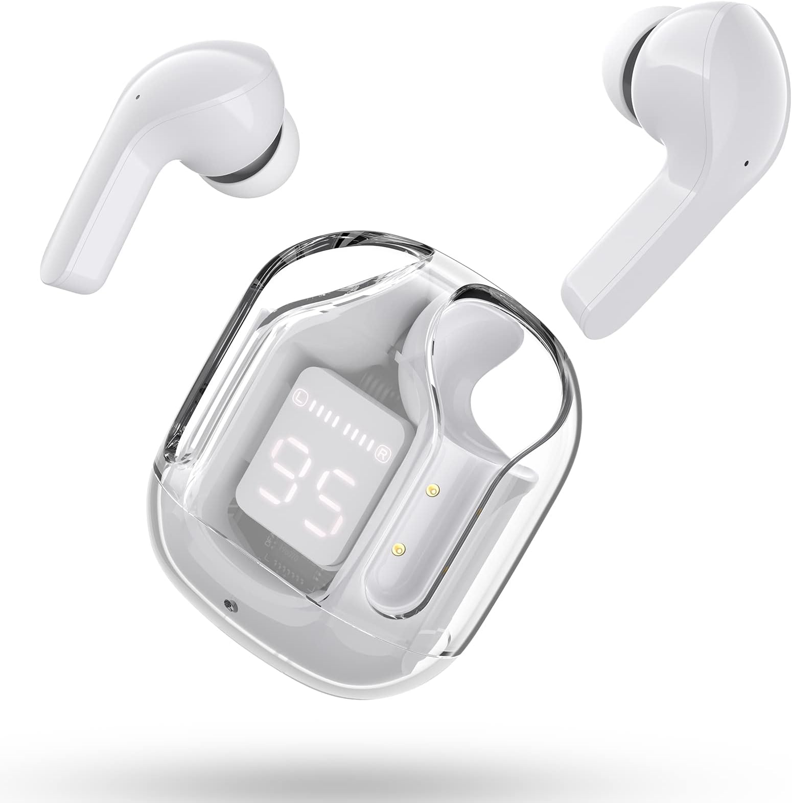 ACEFAST T6 Bluetooth Headphones, 2024 In-Ear Headphones, Wireless Bluetooth 5.3 Headphones with ENC Microphone, 25 Hours Playback, Deep Bass, Transparent Earphones, Sport, Touch Control, Grey