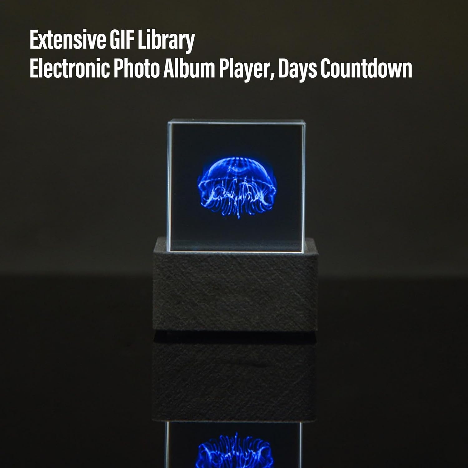 Eujgoov LED Holographic Crystal 3D Photo Display Smart Weather Station and Digital Clock with GIF Animation and Electronic Photo Album Player for Desktop Car Decor - ABS and Acrylic Material