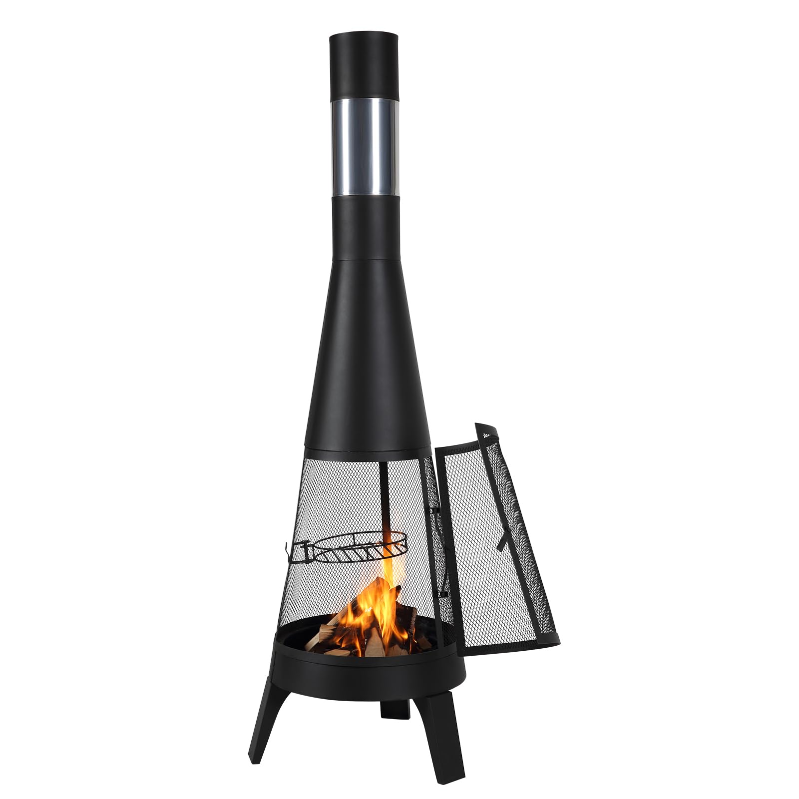 VEVOR Gartenkamin, φ508x1495 mm Terrassenofen, konischer Kamin zum Grillen & Wärmen, Aztekenofen für draußen mit Grillgitter, Kaminmantel & rostfreiem Kamindeckel, für Terrasse, Garten, Hinterhof
