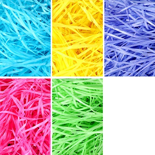 Easter Basket Grass Raffia Paper Shreds Craft Shredded Tissue Gift Wrap Bag Basket Box Package Filler Egg Baskets Stuffers for Easter Spring Party Packing Accessories Decorations, 5 Color