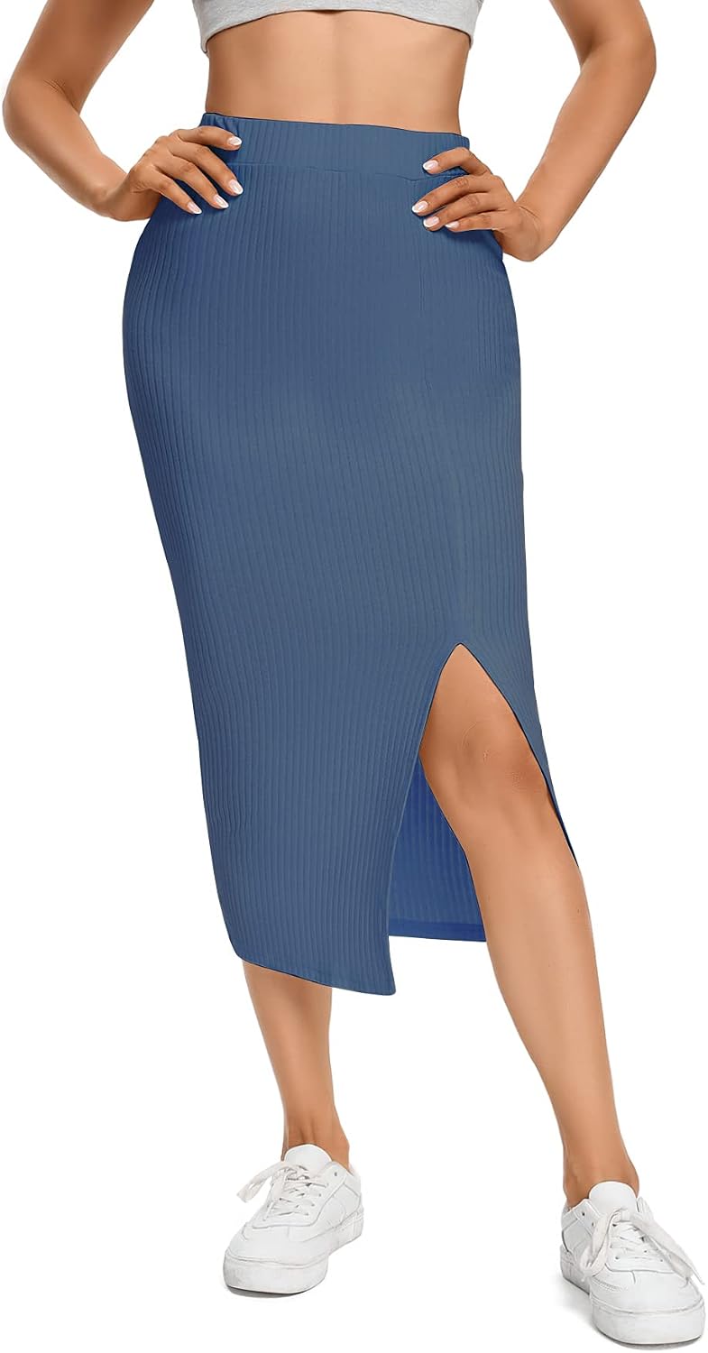 Split Slit Hem Midi Pencil Skirt 