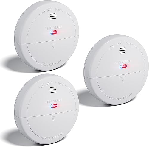 Paquete de 3 detectores de humo WiFi Alarmas de incendio inteligentes con control de aplicación, alerta de baja potencia, acceso rápido a la