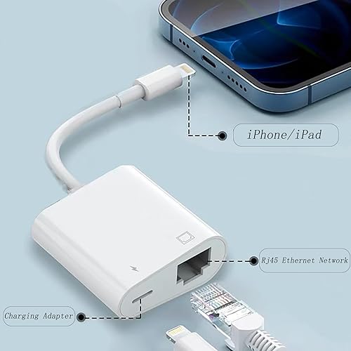 Miniatura 3 de [Apple MFi Certified] 2 in 1 RJ45 Ethernet LAN Network Adapter with Charge Port, Lightning to Ethernet Adapter, Compatible with iPhone/iPad/iPod,