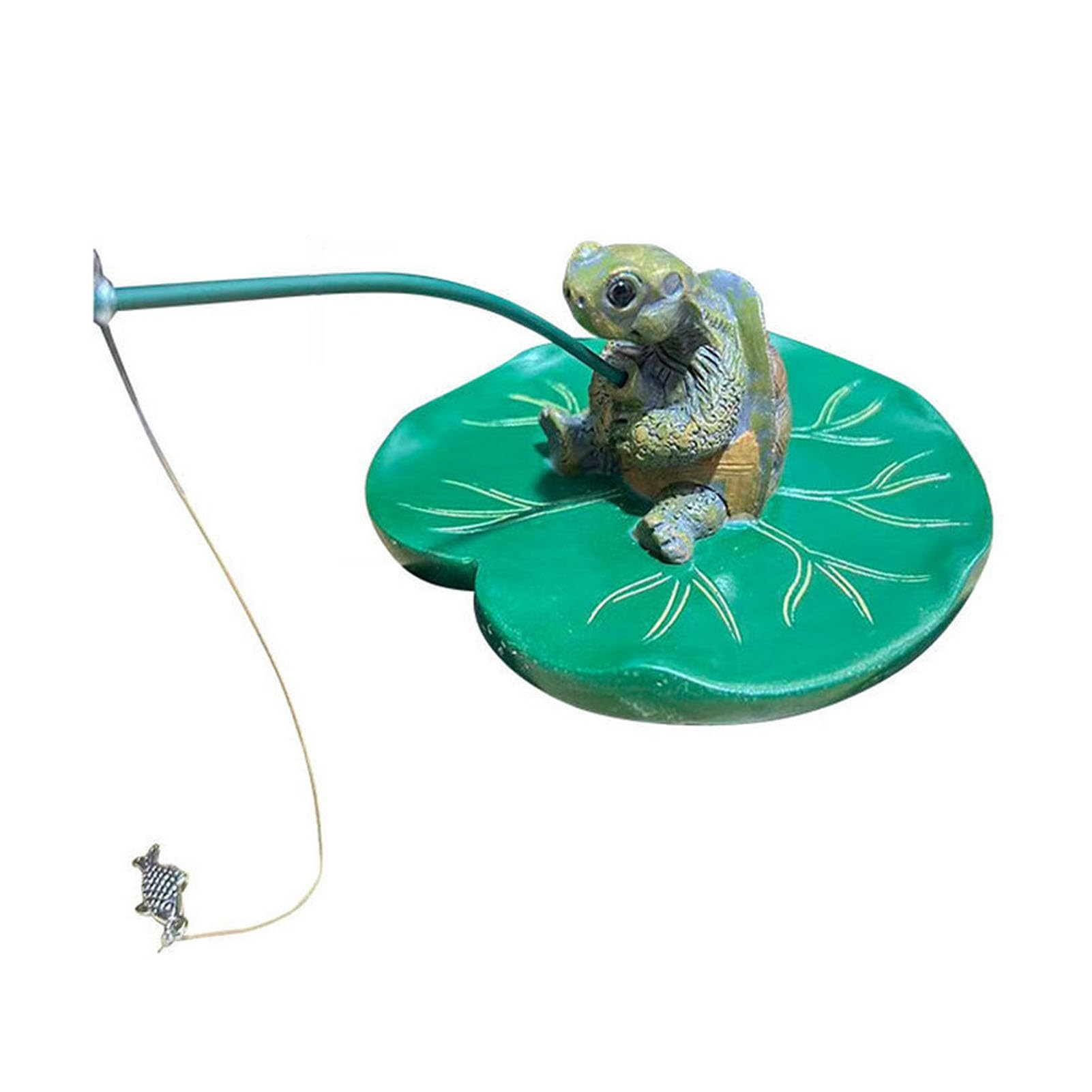 Glifora Fishing Turtle Figurine - Cute Small Tortoise on Lotus Leaf Resin Sculpture for Fish Tank, Patio, Pool, Pond and Outdoor Garden Decor