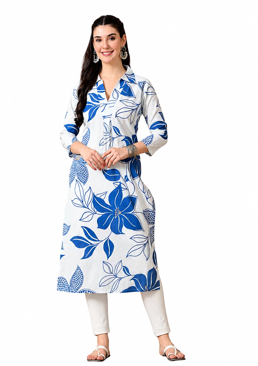 Women Ethnic Motifs Printed 3/4th Sleeve Kurta | Straight Fit Shirt Collar Salwar | Everyday Ethnic Wear-image-25