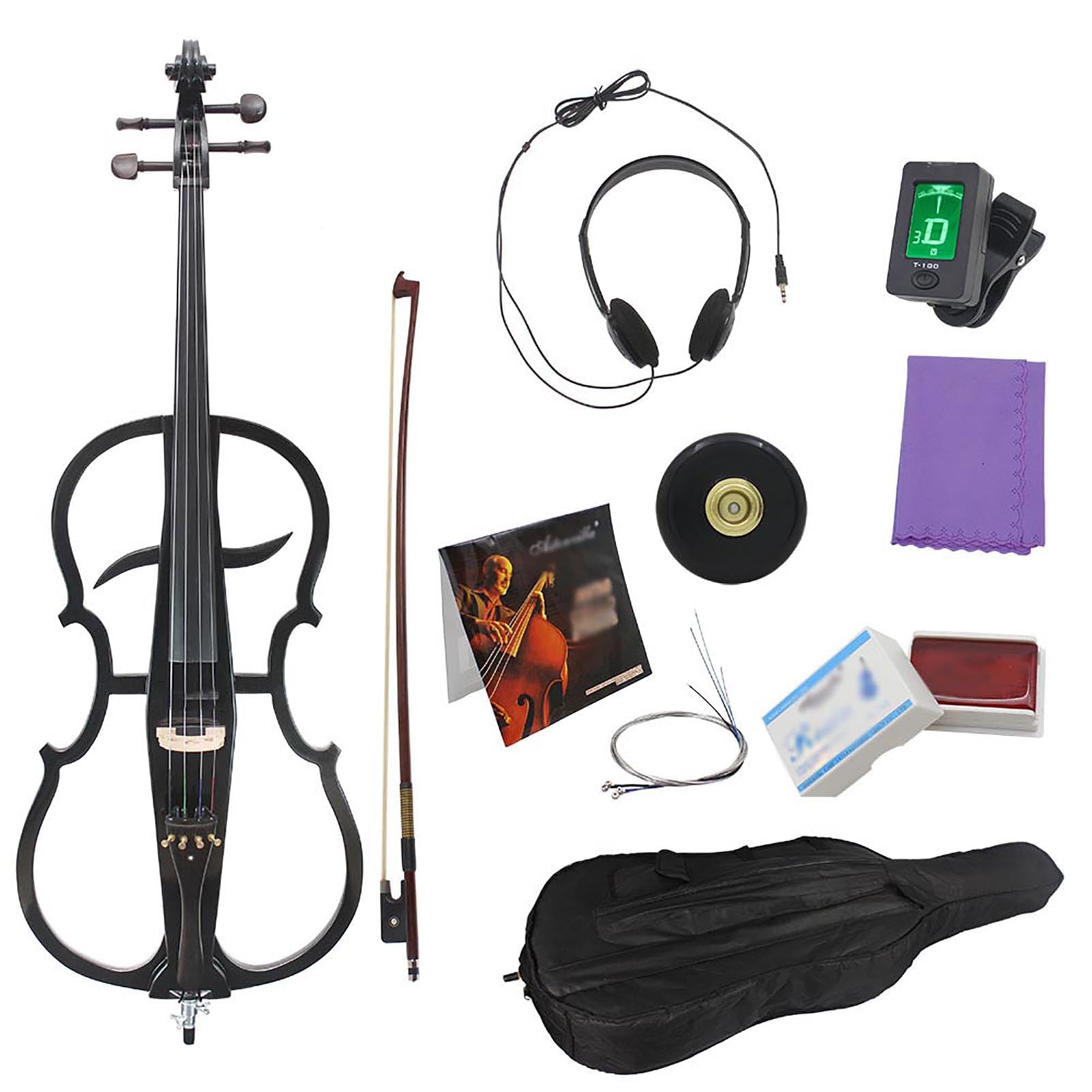 4/4 Violoncello Elettrico Metallico, Violoncello Elettrico Professionale Nero, Violoncello Elettrico Silenzioso in Legno Massello, Strumenti Musicali per Principianti, Esibizione sul Palco