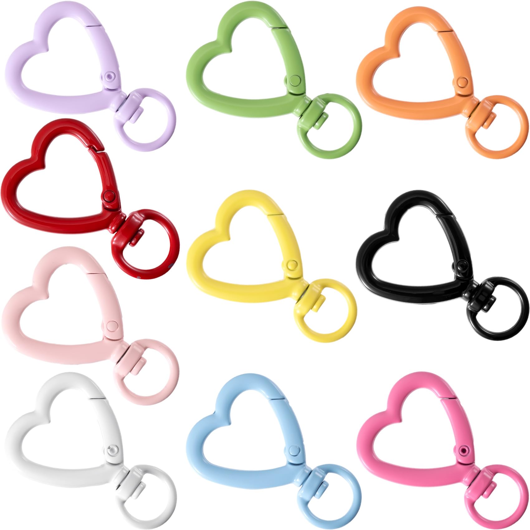 OIIKI 10pcs Heart Shape Keychain Clip, Colorful Carabiner Spring Snap Hook