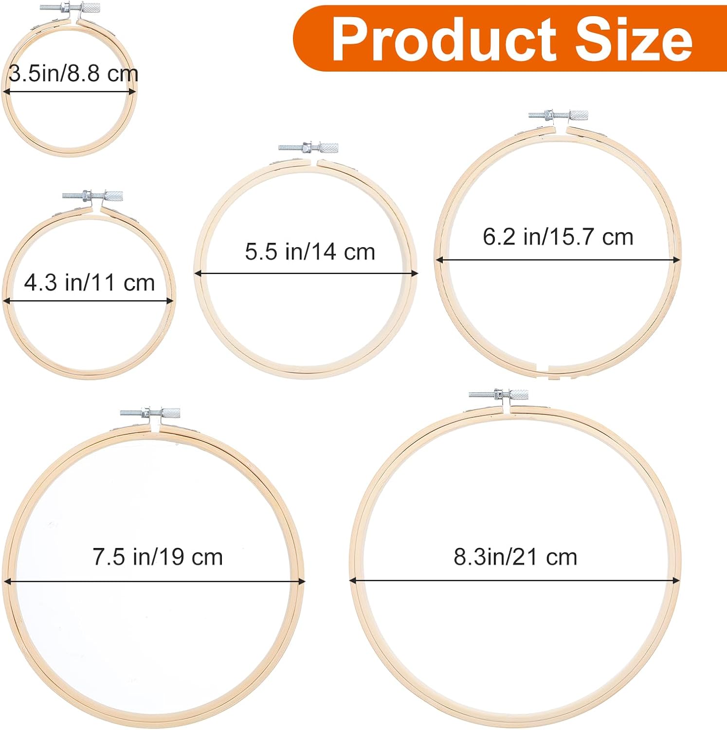 Ckhoid 18PCS Bamboo Embroidery Hoops Set, 3 inch to 8 inch Wood Circle Hoop Ring Cross Stitch Hoop for Embroidery, Cross Stitch, Sewing and Home Ornaments