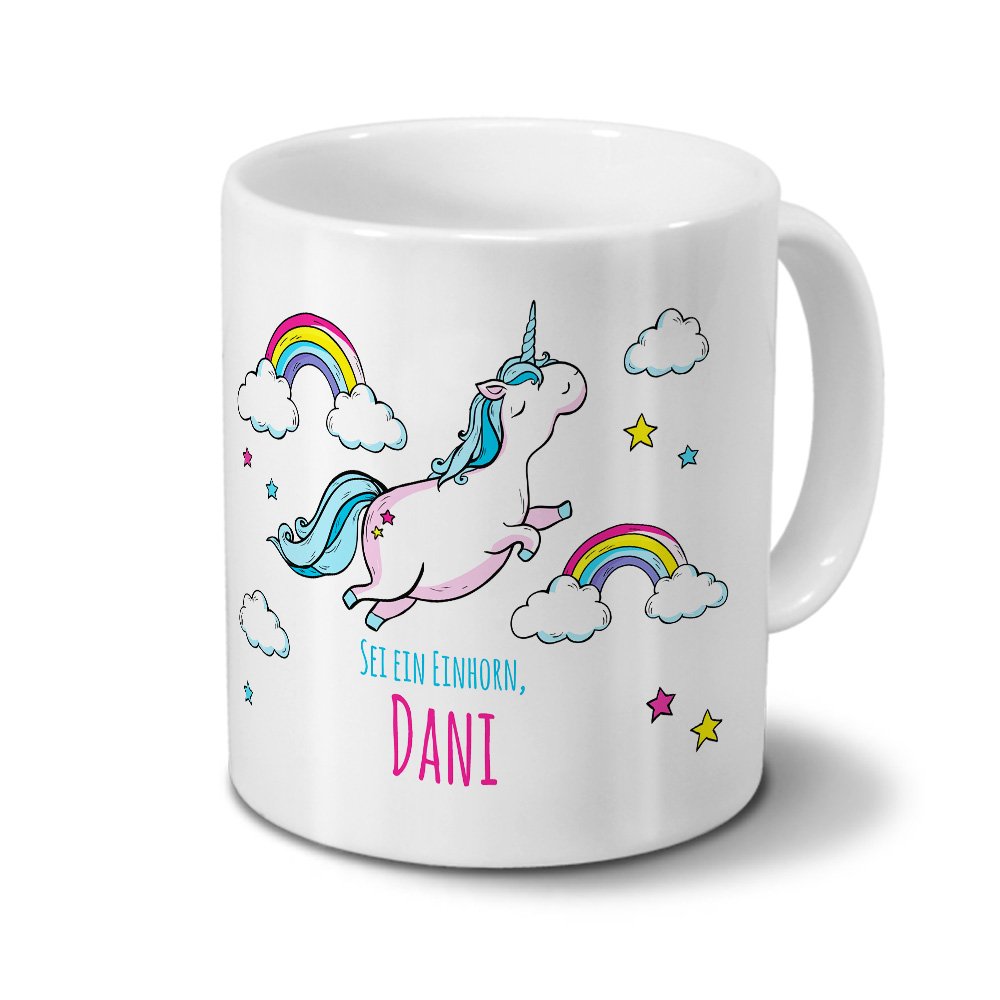 Personalisiert Tasse Mit Namen Daniela – Motiv „Verrücktes Einhorn“, 325 Ml, Spülmaschinenfest, Weiß