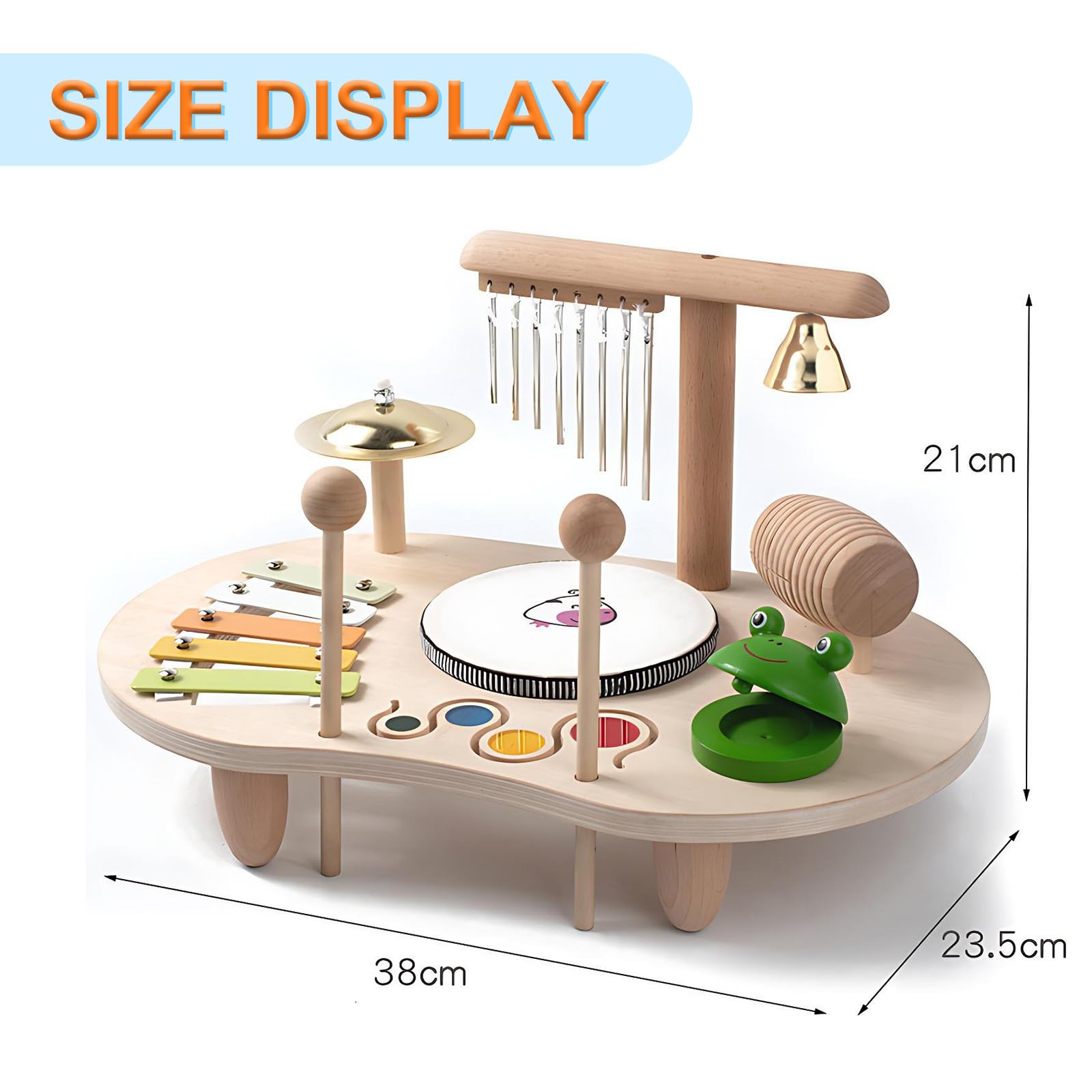 Drum Set for Children Made Of Wood 8 In 1 Music Children's Toy, Montessori Learning Toy Drum Set including Xylophone - Image 2