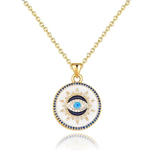 SmileBelle Evil Eye Gold Protection Necklace, Handmade Evil Eye Jewelry for Women, Ojo Turco Pendant Luck Amulet, Third Nazar Necklace Birthday Gift for Her