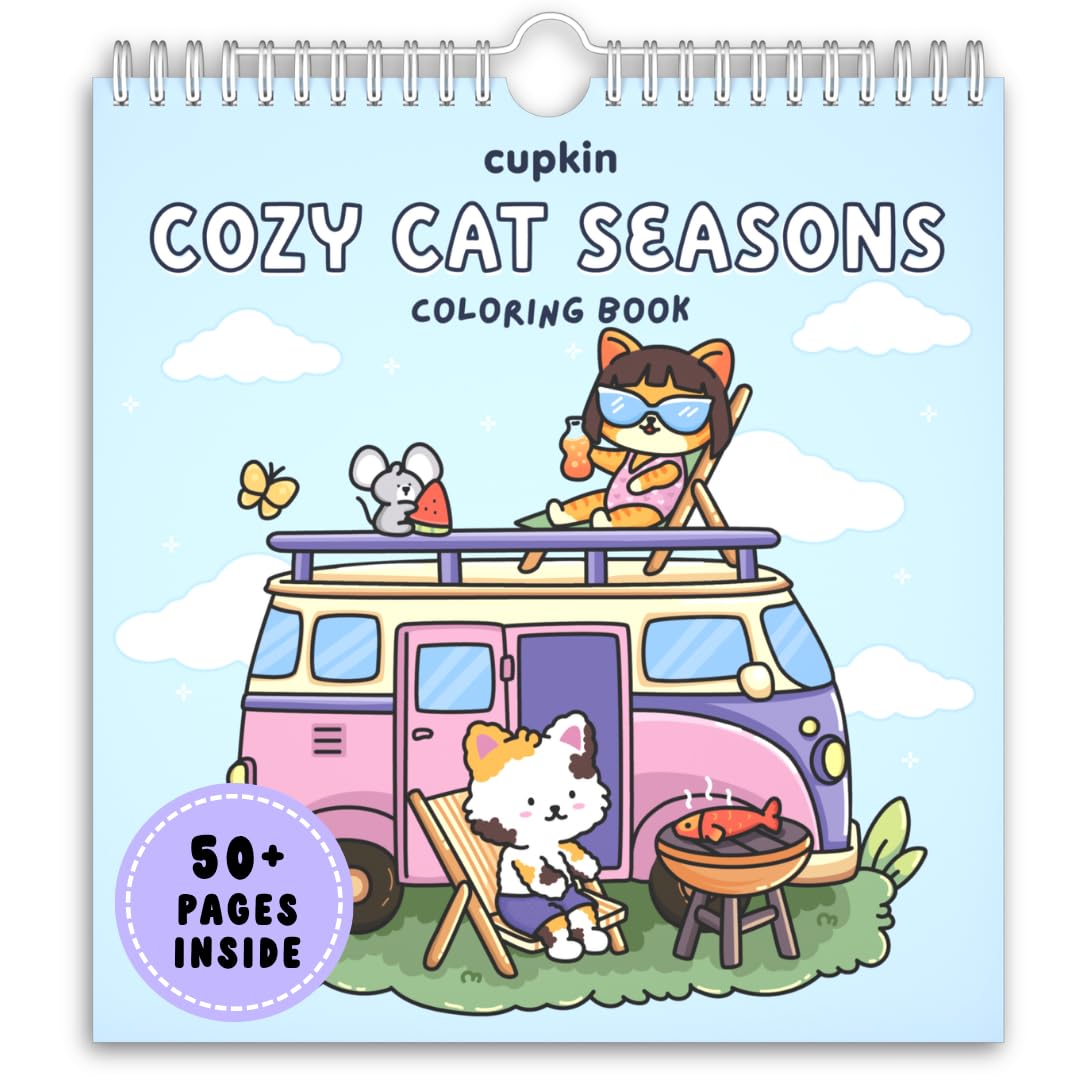 Cupkin Cozy Cat Seasons Stress-Free Coloring Book for Kids, Teens &amp; Adults