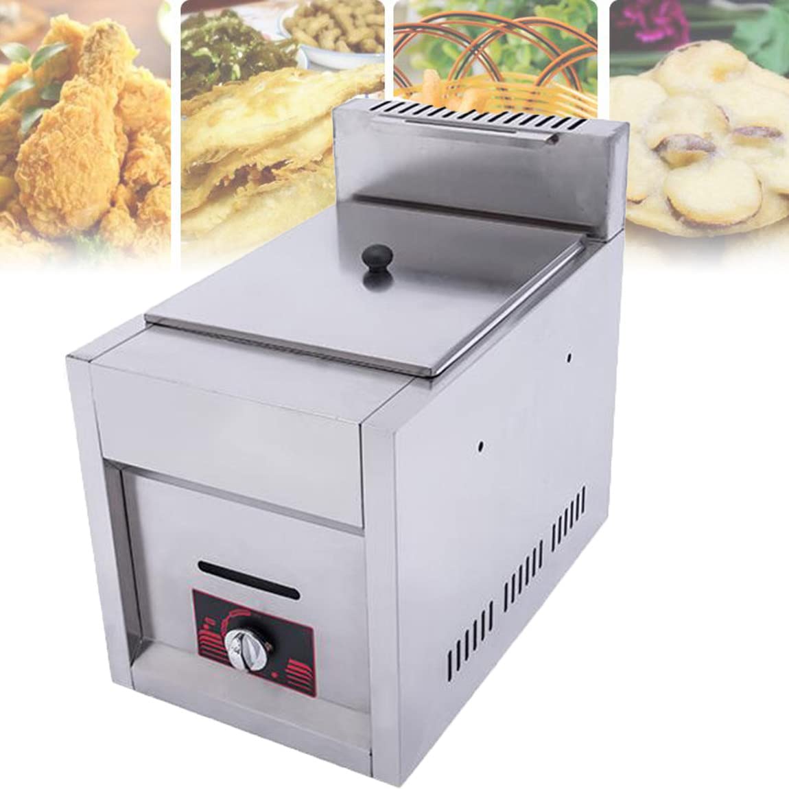 Friggitrice Professionale a Gas in Acciaio Inox, con cestello e Coperchio, Grande capacità 10L/20L, Acciaio Inox 304, per ristoranti Commerciali e Domestici