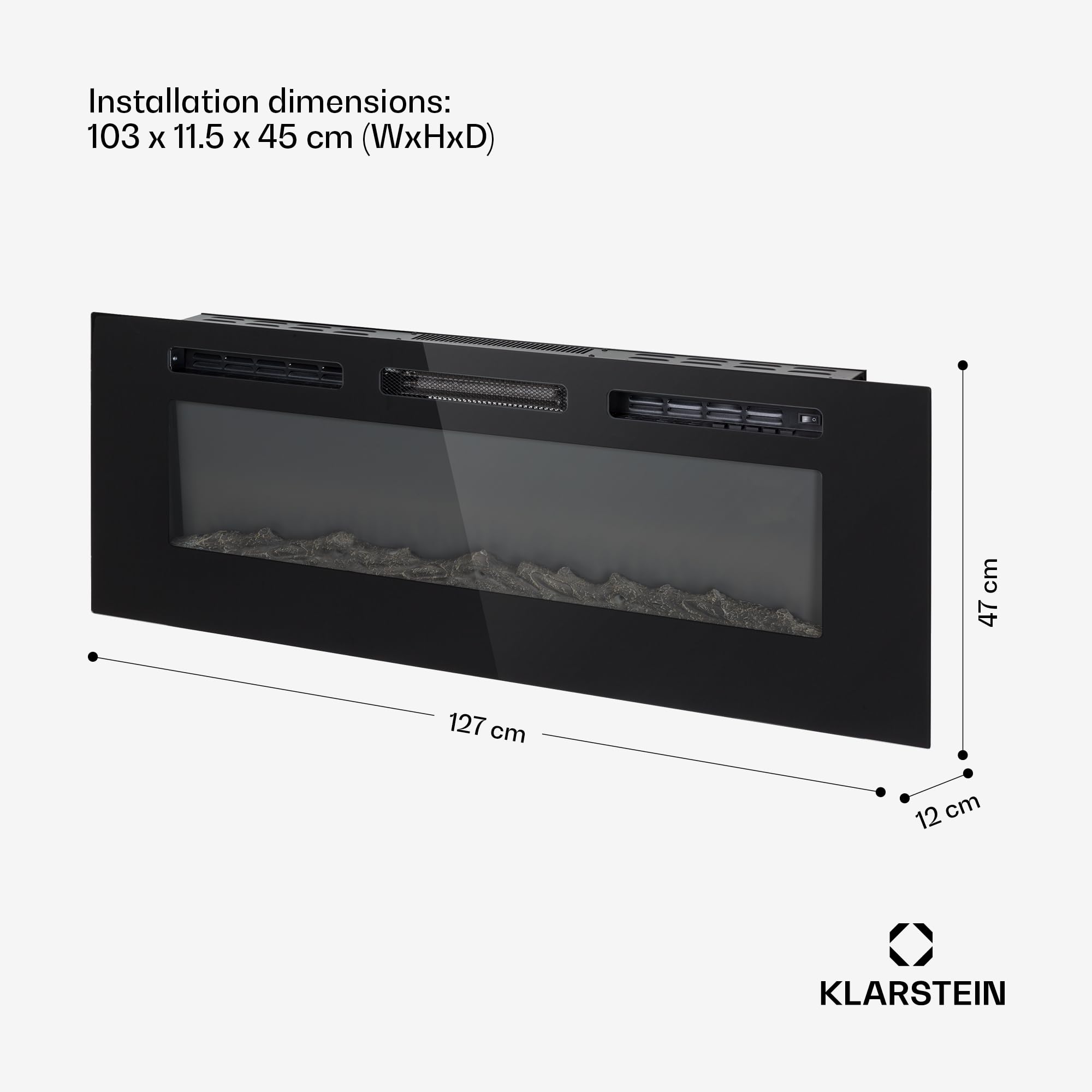 Klarstein Kominek elektryczny, Ogrzewanie elektryczne do salonu i wnętrz, Kominek z płomieniami LED, z pilotem, Termowentylator z timerem, Regulowany termostat, Ogrzewanie 1800 W