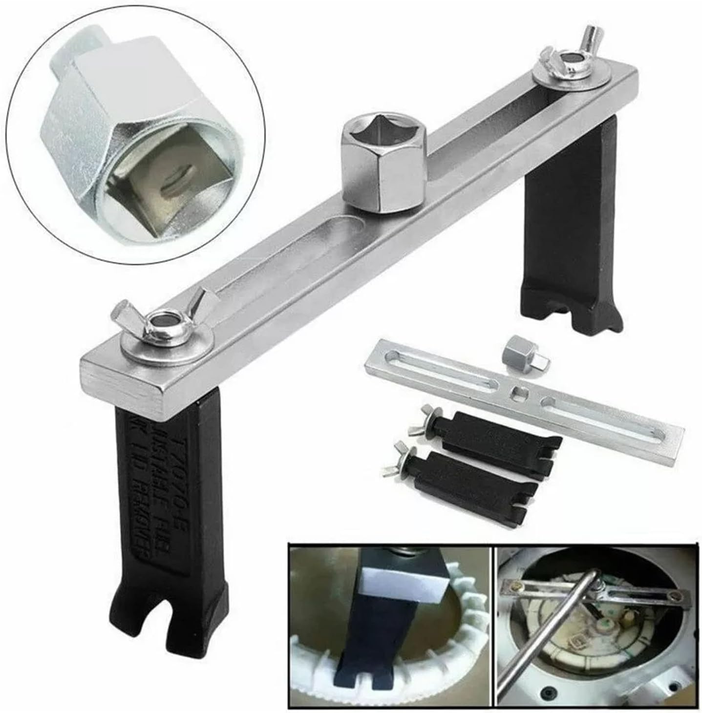 Fuel Pump Spanner Fuel Tank Cover Lid Remover Cap Wrench Tool Universal Adjustable 23-190mm with Chrome Steel for Automotive Motorcycle Electric Vehicle