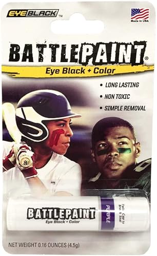 EyeBlack BattlePaint - Grasa negra para debajo de los ojos de colores brillantes para atletas profesionales y súper fanáticos, 1 barra, morado, 0.16