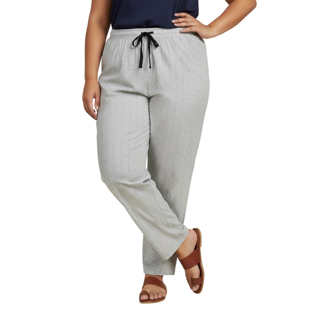 Women Cotton Pajama Pant | Plus Size | Off White Printed Full-Length Bottom | Elastic Waist with Knot | Comfortable Ladies Pajama.-image-33