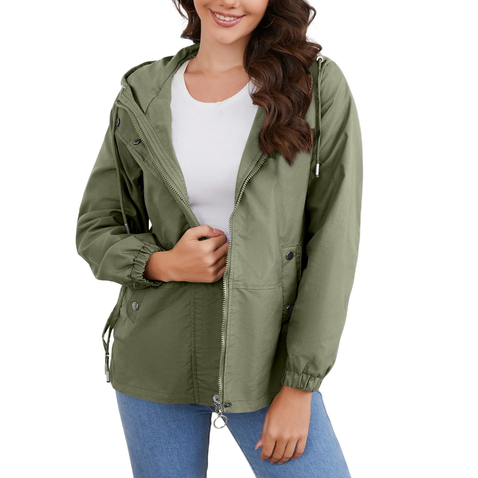 Generisch Chaqueta de verano elegante para mujer, chaqueta de lluvia para mujer, fina, ligera, para senderismo, chaqueta de entretiempo, corte holgado, chaqueta de ocio con bolsillos, chaqueta con