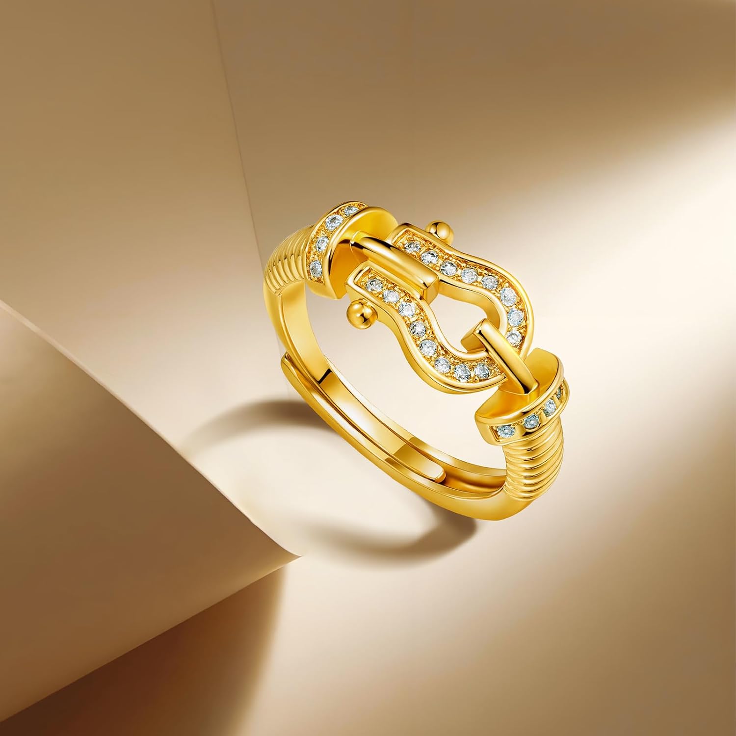 Waimore Adjustable Horseshoe Ring for Women, Ruby Red Cubic Zirconia Statement Jewelry, Nickel-Free White Gold & Platinum Plated Design for Anniversary, Engagement, Birthday or Everyday Wear - Image 9