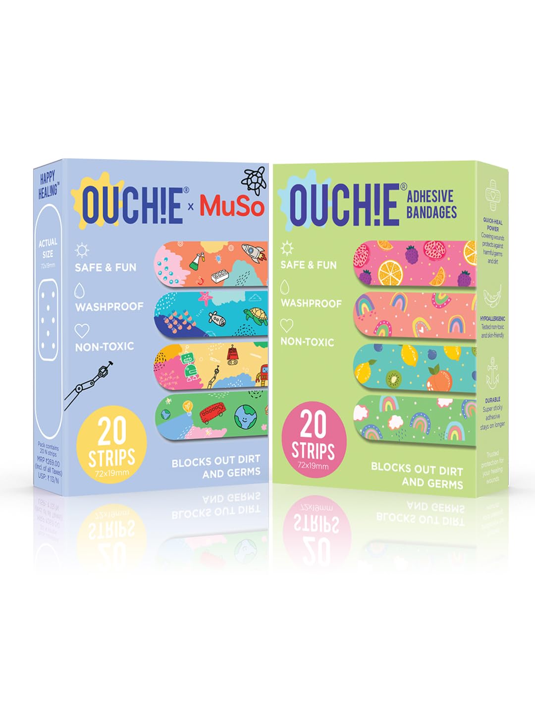 Ouchie x MuSo Non-Toxic Printed Bandages & Tropical Burst Non-Toxic Printed Bandages Combo Pack (40 Pack) (B0D5HKXPL4) Amazon Price History, Amazon Price Tracker