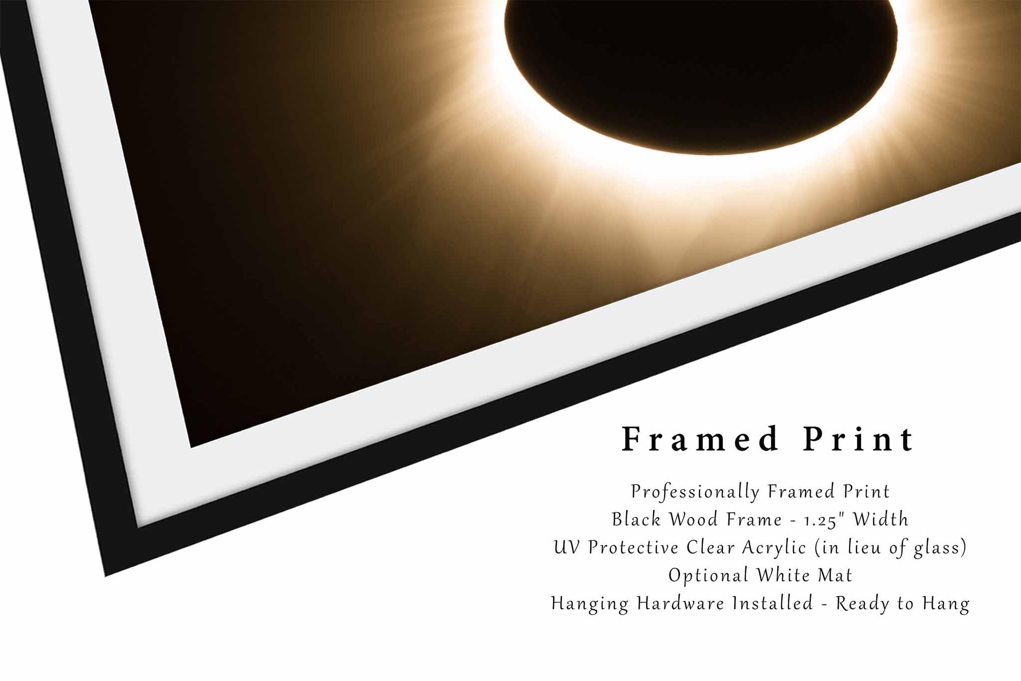 Framed and Matted Celestial Print (Ready to Hang) Picture of Total Solar Eclipse at Totality in Nebraska Sun Moon Wall Art Science Nature Decor (No Mat, 16