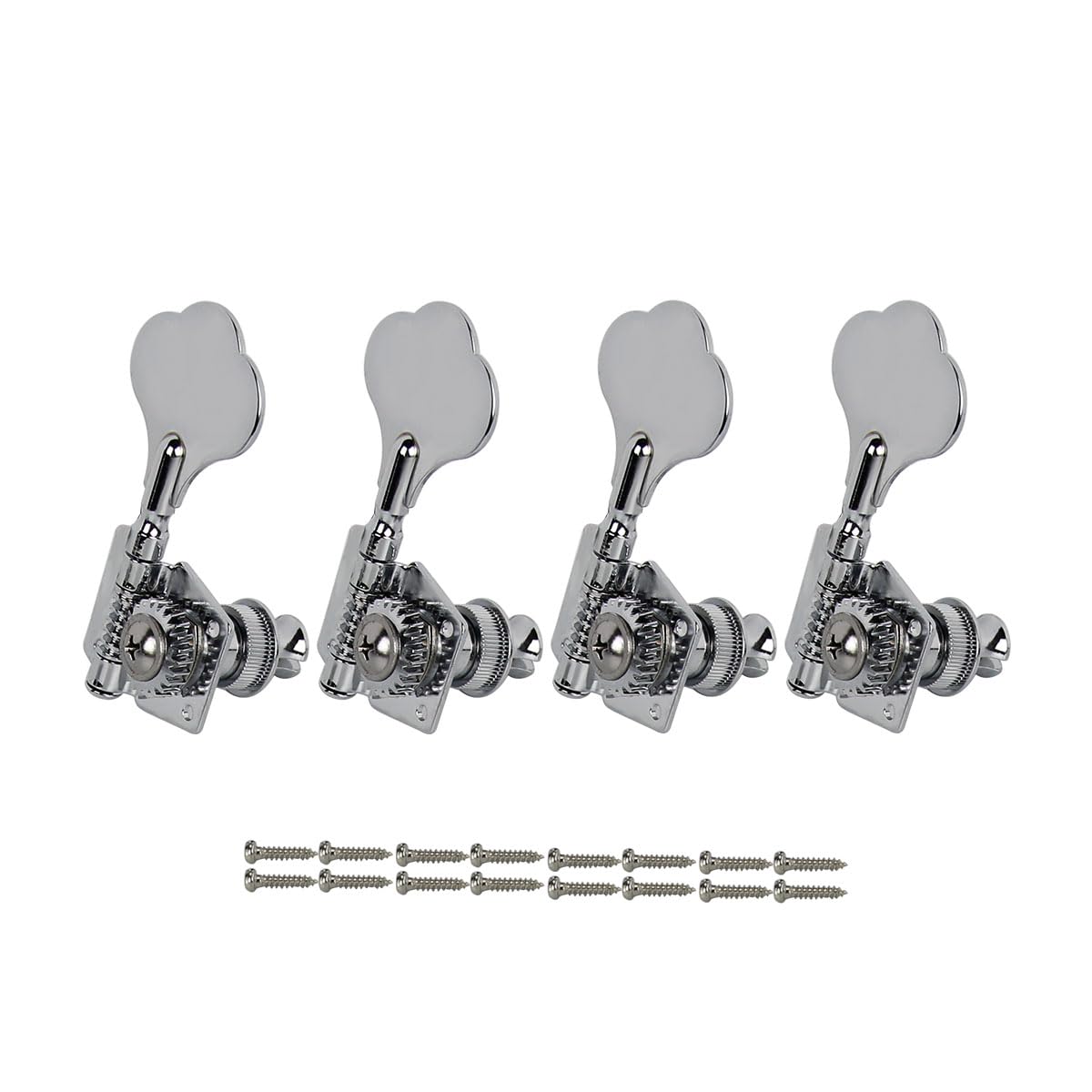 FLEOR 4Pcs Right Handed Vintage Open Gear Bass Guitar Tuning Keys PB JB Bass Guitar Tuning Machine Head 4R Chrome