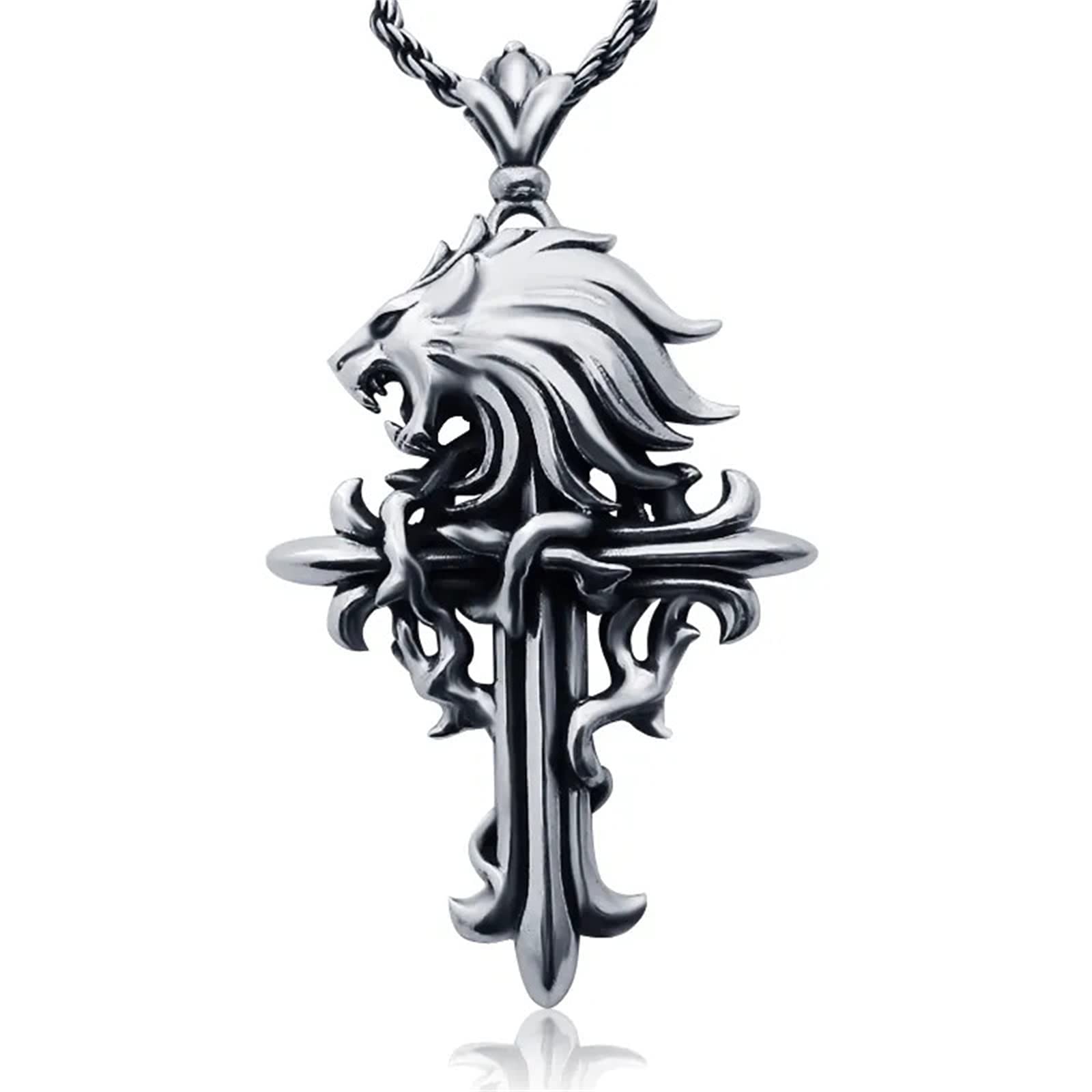 Final Fantasy VIII Necklace S925 Sterling Silver Sleeping Lion Heart Cross Pendant Cosplay Jewelry Accessories