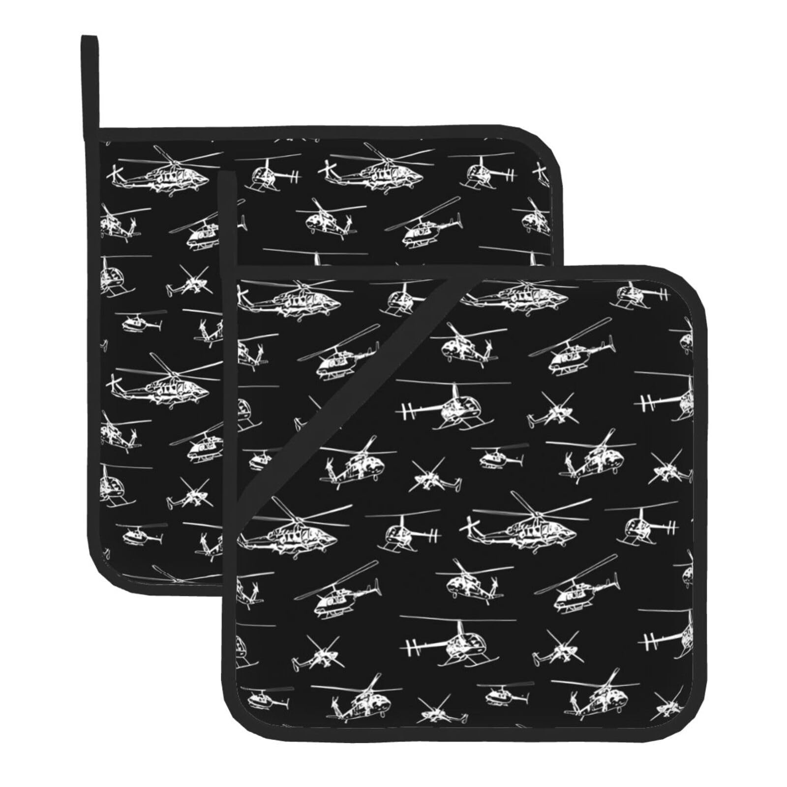 YYHHAOFA Helicopter Prints Square Hot Pot Pads - Waterproof Kitchen Throw Layers for Countertop, Oven & Grill - Durable Heat Resistant Pads with Hanging Loop (2-Pack)