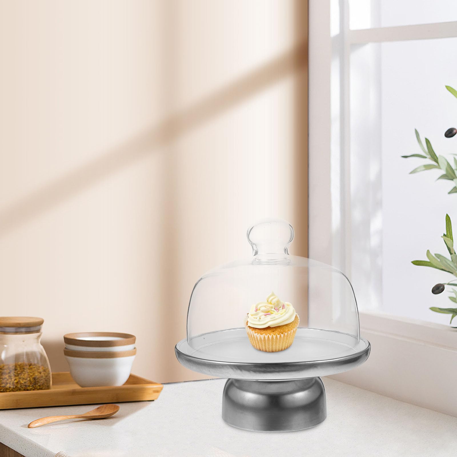 Présentoir à Gâteaux avec Dôme en Céramique, Plateau Stable pour Fruits
