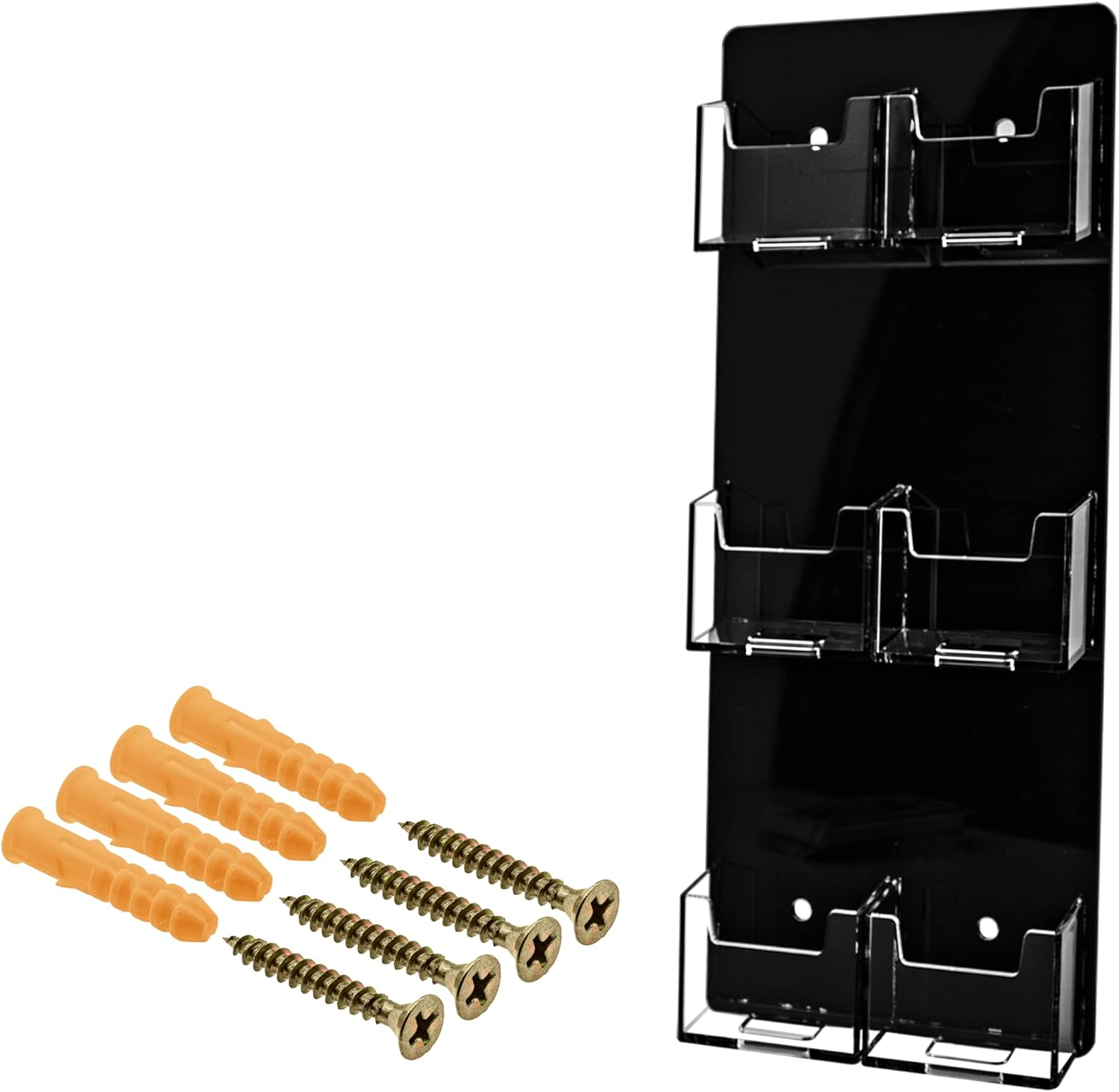Hanging Vertical Business Card Holder Rack with Hardware Wall Mountable Durable Clear and Black Acrylic Multi Slot Space Saving Organizer by Marketing Holders