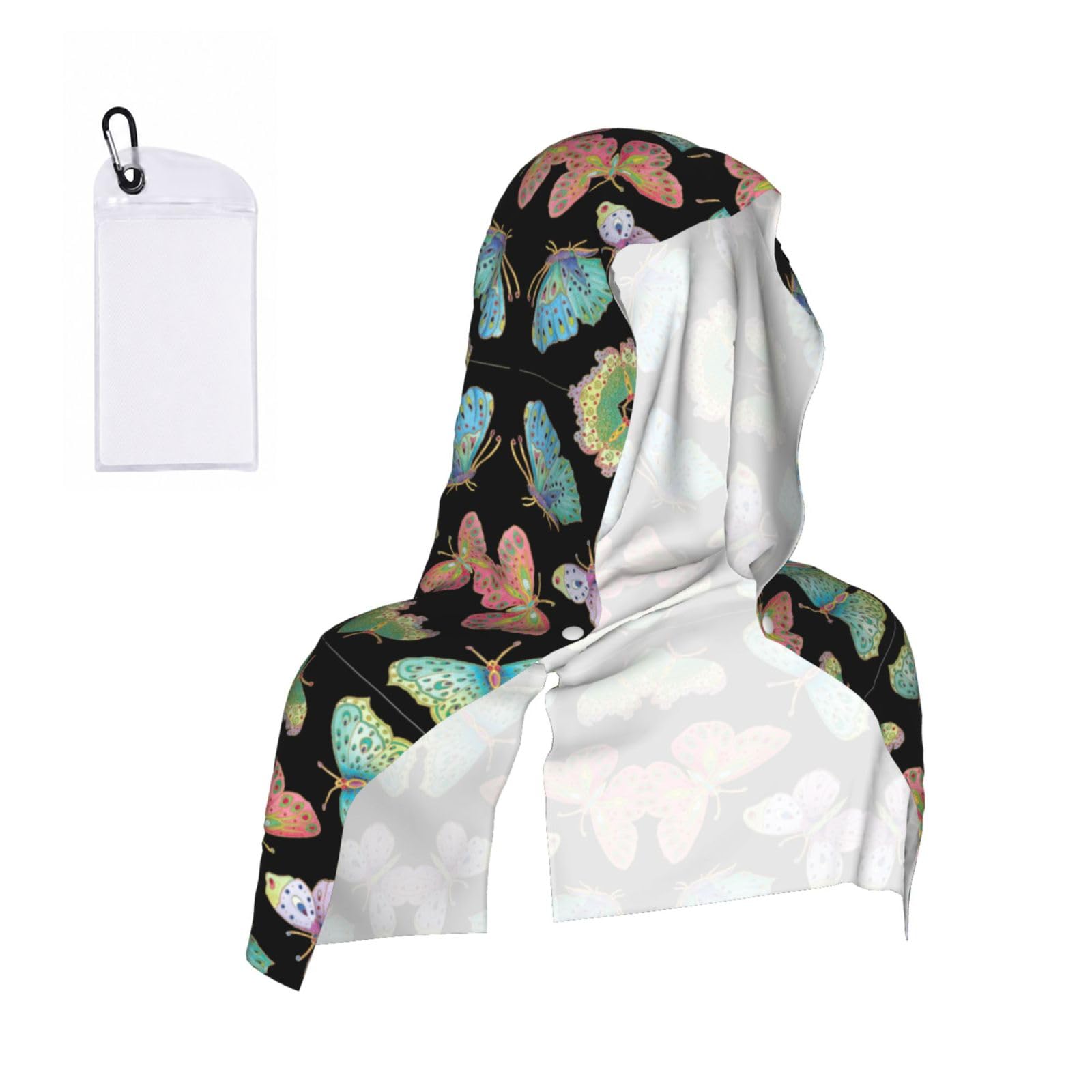 EZDLOWVBA Jeweled Butterflies Print 2 Pack Cooling Hoodie Towels,Sports Headscarf, Neck Wrap Scarf,Breathable Cooling Towel For Neck And Face, Travel, Swimming, Training