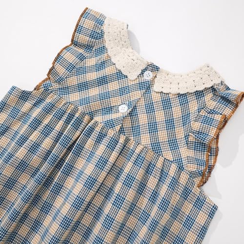 Girls Summer Sleeveless Plaid Dress Cute Ruffle Knit Little Girl Collar Swing Dress Causal Smocked Beach Dresses4
