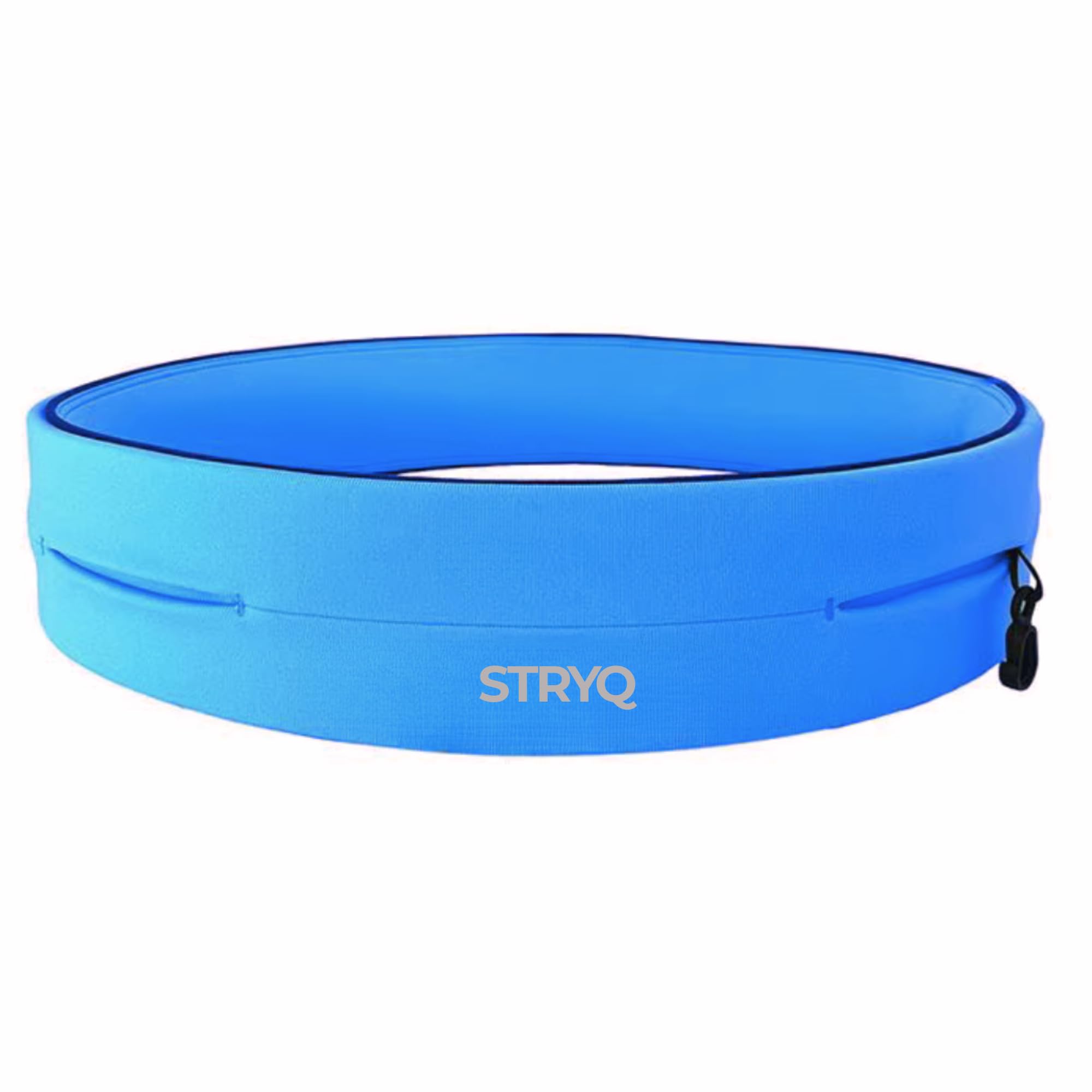 STRYQ Running Belt, Slim Bounce Free Waist Pack Phone Holder, No Zip Lightweight Moisture Wicking Running Belt Fits All Phones, Hidden Key Hook, Reflective Running Waist Belt (Blue, XX-Large)