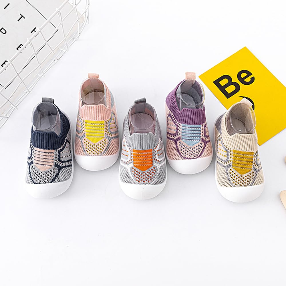 JUXI Toddler Sneakers Boys Girls Lightweight Breathable Tennis Shoes Slip-on Walkers Shoes (Yellow,4)