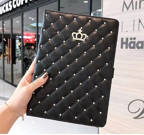 Amazfccy Ipad Air 3 10.5'' 2019/ Ipad Pro 10.5'' 2017 Case, Pu Leather Cute Crown Rhinestones Elegant Smart Auto Sleep/Wake Stand Shockproof For Apple Ipad 10.5'' Air 3/ Ipad Pro 2017 (Black) #TOP6
