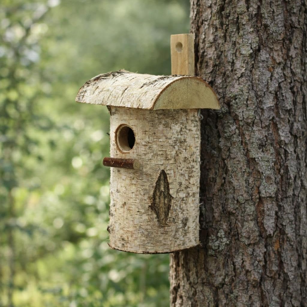 Nichoir pour oiseaux, grotte de nidification en bouleau (25 x 14 cm) 32 mm