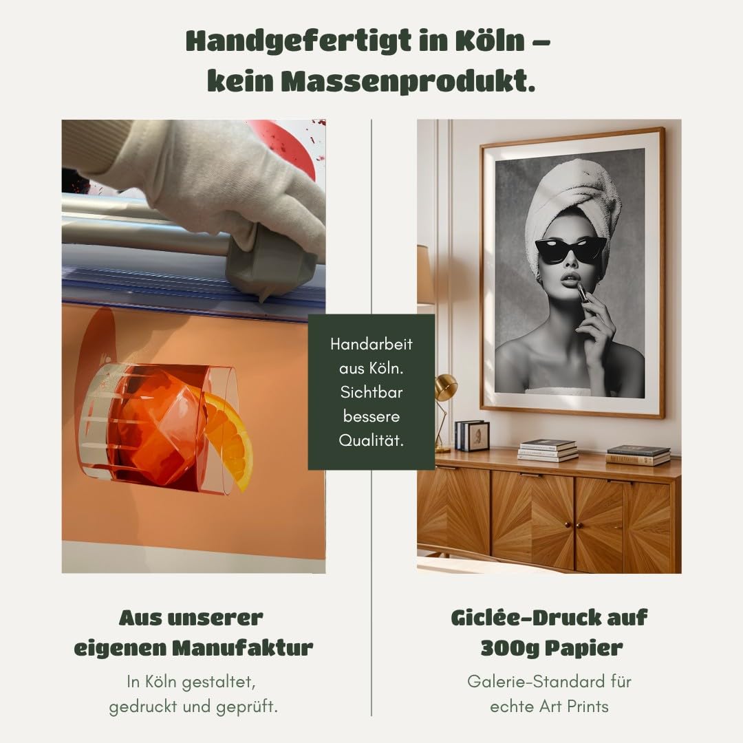MJ-GRAPHICS® Poster Frau Lipstick Kunstdruck Vintage Schwarz Weiß Stilvolle Wanddeko Eleganz Badezimmer Bilder Glamouröse Deko für Schlafzimmer oder Ankleidezimmer 50x70 mit braunem Rahmen