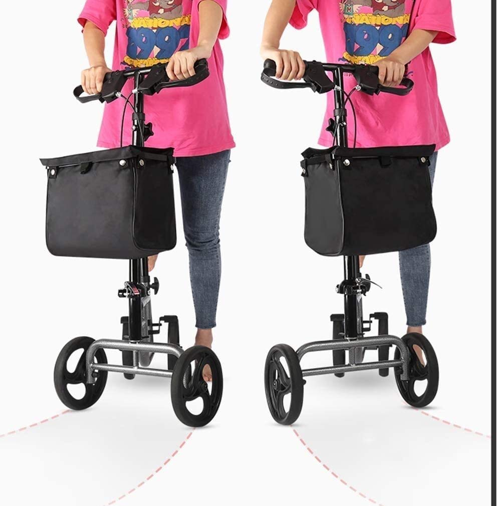 Andador para Ancianos Rollator Ayudas For Caminar De Rodilla 4 Ruedas Plegables, Caminante De Rodilla De Rodilla Con Sistema De Doble Freno, Altura De Transmisión Médica De Transmisión Al Aire Libre U